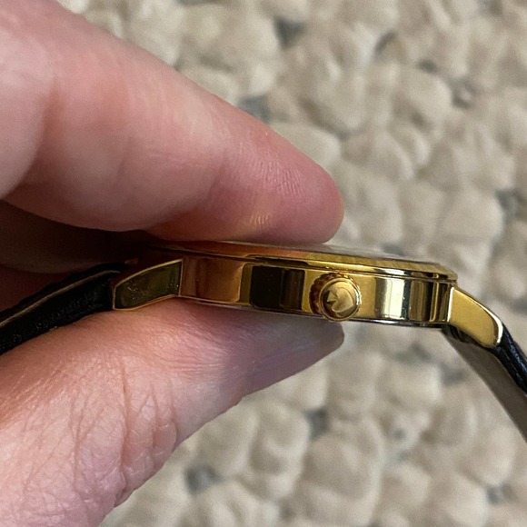 KATE SPADE Gold Metro Luxe Watch black white leather band NEW battery - Picture 6 of 7